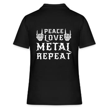 Peace Love Metal Repeat - Musik - Spruch - Frauen Polo Shirt - Schwarz - Hinten - Ailine (174cm)