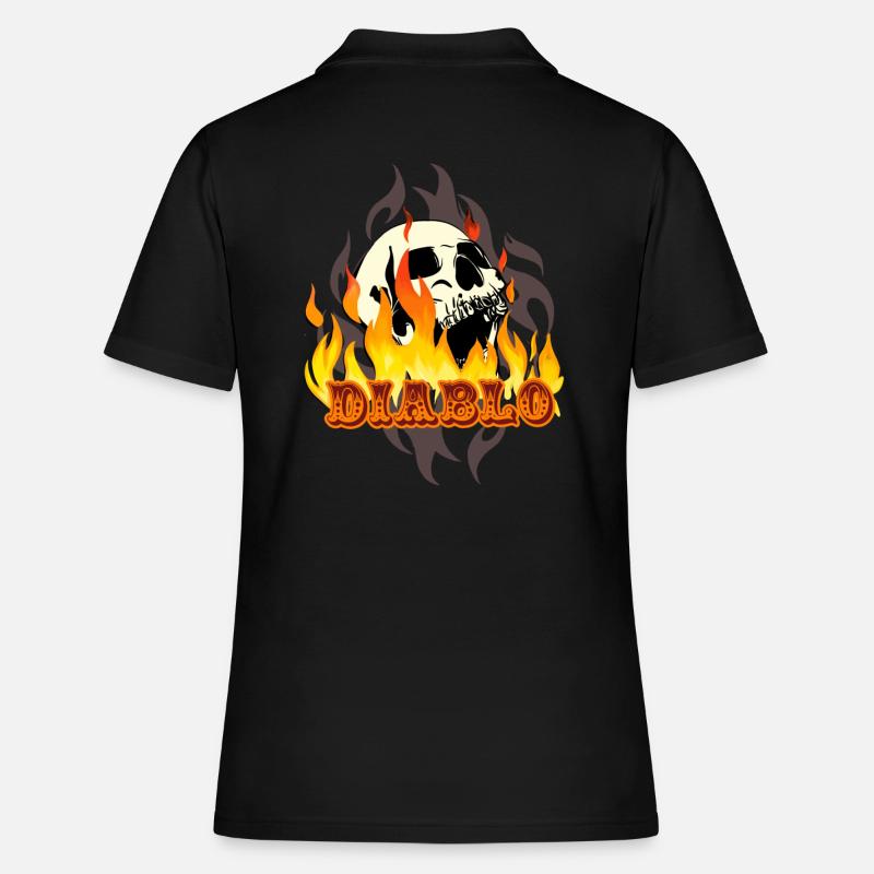 El Diablo, devil, skull, tattoo, flames - Polo Femme - noir