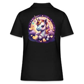 Einhorn mit bunten Herzen - Sweet Unicorn - Frauen Polo Shirt - Schwarz - Hinten - Ailine (174cm)