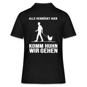 hühner hühnerleben "verrücktes huhn" - Frauen Polo Shirt - Schwarz - Hinten - Ailine (174cm)