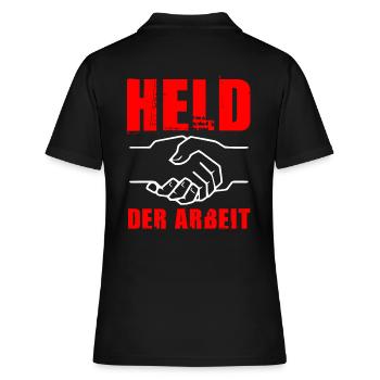 HELD DER ARBEIT - DDR Ostalgie - Frauen Polo Shirt - Schwarz - Hinten - Ailine (174cm)