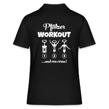 Pfälzer Workout Korkenzieher Weinfest Pfalz Shirt - Frauen Polo Shirt - Schwarz - Hinten - Ailine (174cm)