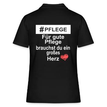 Pflege - Großes Herz - Frauen Polo Shirt - Schwarz - Hinten - Ailine (174cm)
