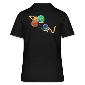Austronaut mit Planeten - Weltall lustig abheben - Frauen Polo Shirt - Schwarz - Hinten - Ailine (174cm)