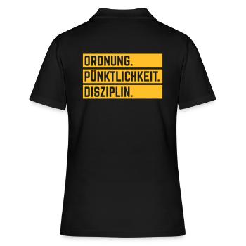Ordnung Pünktlichkeit Disziplin Deutsche Tugend 1C - Frauen Polo Shirt - Schwarz - Hinten - Ailine (174cm)