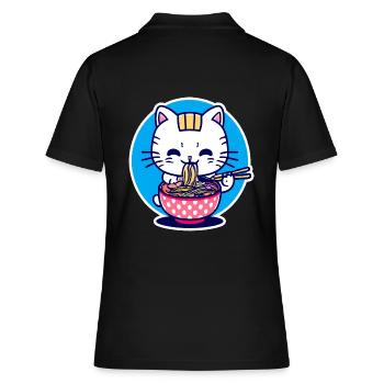 Niedliche Katze isst Ramen - Anime - Manga - Frauen Polo Shirt - Schwarz - Hinten - Ailine (174cm)