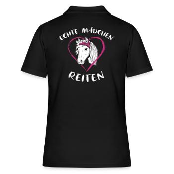 Echte Mädchen Reiten Pferde - Frauen Polo Shirt - Schwarz - Hinten - Ailine (174cm)