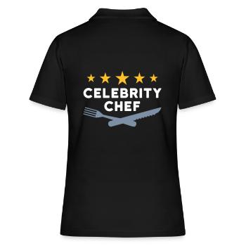 Chef célèbre (cinq étoiles, fourchette, couteau) - Polo Femme - noir - Dos - Ailine (174cm)