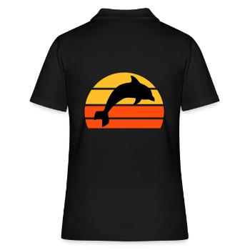 Springender Delphin vor einer geteilten Halbsonne - Frauen Polo Shirt - Schwarz - Hinten - Ailine (174cm)