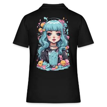 Kawaii Pastel Goth Girl Schleimiges Anime Design - Frauen Polo Shirt - Schwarz - Hinten - Ailine (174cm)