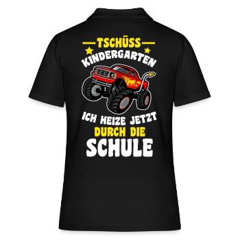 Einschulung Monster Truck Tschüss Kindergarten - Frauen Polo Shirt - Schwarz - Hinten - Ailine (174cm)