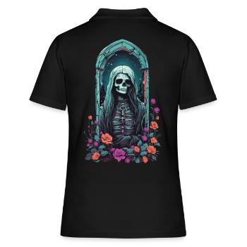 Gothic Pastel Skelett Lady Viktorianisch Halloween - Frauen Polo Shirt - Schwarz - Hinten - Ailine (174cm)