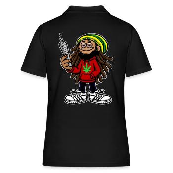 Dreadlock Smoker - Stoned man - High & Happy - Frauen Polo Shirt - Schwarz - Hinten - Ailine (174cm)