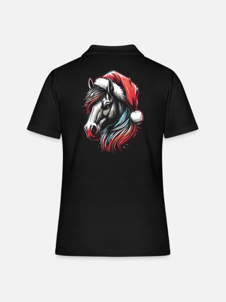 Tête de cheval avec chapeau de père Noël - Polo Femme - noir