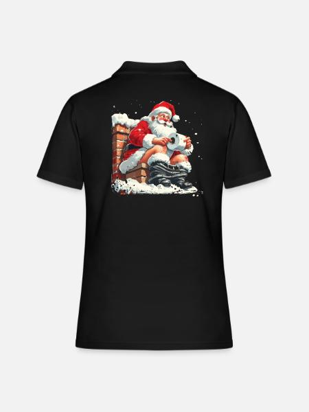 Weihnachtsmann sitzt auf Schornstein Toilette - Poloshirt dame - sort