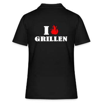 Grillen grillt BBQ Grillmaster Grillromatik - Frauen Polo Shirt - Schwarz - Hinten - Ailine (174cm)