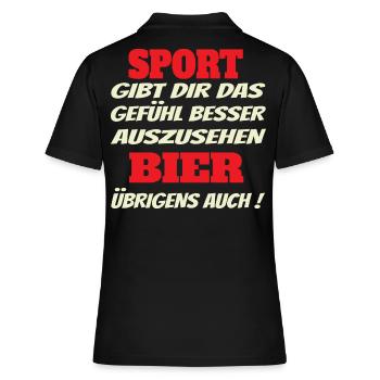 lustiger Party Spruch, Feiern, Bier und Sport - Frauen Polo Shirt - Schwarz - Hinten - Ailine (174cm)