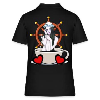 Maritim Steuerrad Steuermann Seefahrt Matrose Moin - Frauen Polo Shirt - Schwarz - Hinten - Ailine (174cm)