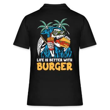 La vie est plus belle avec le burger | Crâne de plage de faucheur - Polo Femme - noir - Dos - Ailine (174cm)