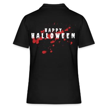 HAPPY HALLOWEEN MOTIV MIT HORROR KÜRBIS - Frauen Polo Shirt - Schwarz - Hinten - Ailine (174cm)