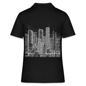 Großstadt Metropole mit Wolkenkratzern - Lineart - Frauen Polo Shirt - Schwarz - Hinten - Ailine (174cm)