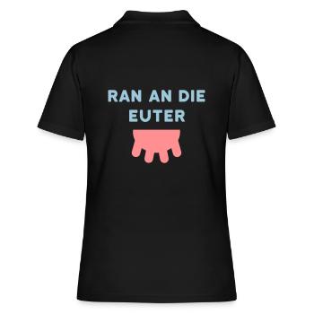 ★ Designfarben änderbar ★ Ran an die Euter, Zitzen - Frauen Polo Shirt - Schwarz - Hinten - Ailine (174cm)