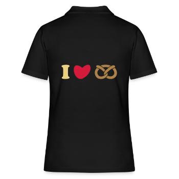 ★ Designfarben änderbar ★ Ich liebe Brezel - Frauen Polo Shirt - Schwarz - Hinten - Ailine (174cm)