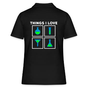 Things I love (Kolben, Reagenzglas, Trichter) - Frauen Polo Shirt - Schwarz - Hinten - Ailine (174cm)