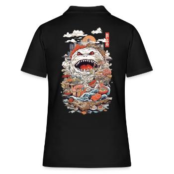 Retro Sushi Monster Japans kulinarisches Wunder - Frauen Polo Shirt - Schwarz - Hinten - Ailine (174cm)
