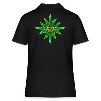 420 Cannabis - Hanf - Marihuana - Weed - Marijuana - Frauen Polo Shirt - Schwarz - Hinten - Ailine (174cm)