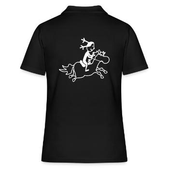 Pony mit Reiterin - Frauen Polo Shirt - Schwarz - Hinten - Ailine (174cm)
