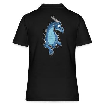 STUCK Blue Dragon / Blauer Drache (front) - Frauen Polo Shirt - Schwarz - Hinten - Ailine (174cm)