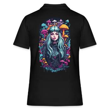 Magischer Mushroom Wald Psytrance Girl Design - Frauen Polo Shirt - Schwarz - Hinten - Ailine (174cm)