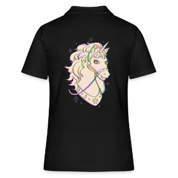 Einhorn Shirt , Unicorn, Einhornkopf - Frauen Polo Shirt - Schwarz - Hinten - Ailine (174cm)