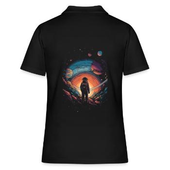 Wandern im Universum - Surrealistisches Artwork - Frauen Polo Shirt - Schwarz - Hinten - Ailine (174cm)