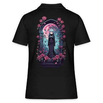Gothic Anime Girl Viktorianisch Kawaii Design - Frauen Polo Shirt - Schwarz - Hinten - Ailine (174cm)