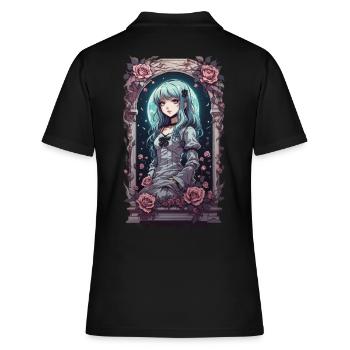 Aesthetic Goth Kawaii Anime Viktorianische Rosen - Frauen Polo Shirt - Schwarz - Hinten - Ailine (174cm)