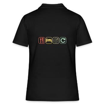Eat Sleep Darts Repeat | Dart Vintage Retro - Frauen Polo Shirt - Schwarz - Hinten - Ailine (174cm)