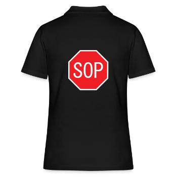 SOP Schild - Frauen Polo Shirt - Schwarz - Hinten - Ailine (174cm)