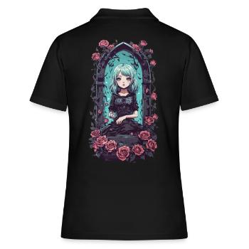 Kawaii Goth Anime Girl Victorian Magical - Women's Polo Shirt - black - Back - Ailine (174cm)