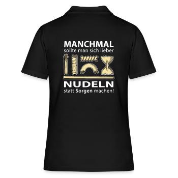 Nudeln statt Sorgen machen - Frauen Polo Shirt - Schwarz - Hinten - Ailine (174cm)