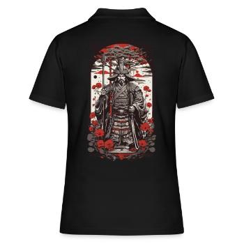 Retro Samurai Shogun & Farbholzschnitt Design - Frauen Polo Shirt - Schwarz - Hinten - Ailine (174cm)