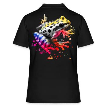 Bunter Frosch mit Farbspritzern - Frauen Polo Shirt - Schwarz - Hinten - Ailine (174cm)
