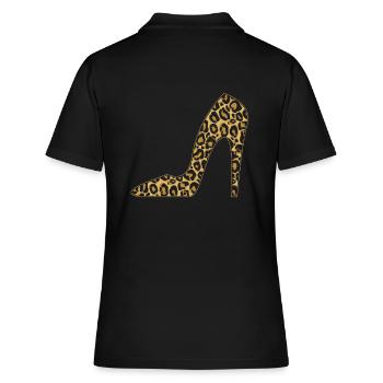 High Heels Leoparden Leo Muster - Frauen Polo Shirt - Schwarz - Hinten - Ailine (174cm)
