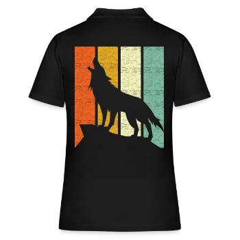 Wolf Retro - Frauen Polo Shirt - Schwarz - Hinten - Ailine (174cm)