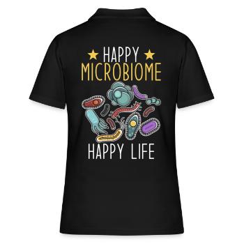 Mikrobiom Spruch Happy Microbiome Happy Life - Frauen Polo Shirt - Schwarz - Hinten - Ailine (174cm)