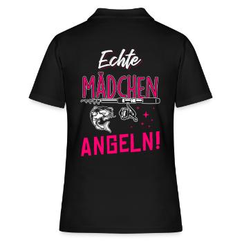 Echte Mädchen Angeln - Frauen Polo Shirt - Schwarz - Hinten - Ailine (174cm)