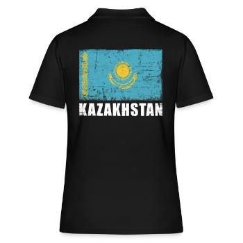 Kasachstan Flagge Grunge Kasachstan Fahne - Frauen Polo Shirt - Schwarz - Hinten - Ailine (174cm)