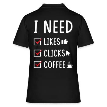 Social Media Likes Klicks Kaffee - Frauen Polo Shirt - Schwarz - Hinten - Ailine (174cm)