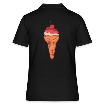 Eis Mit Kirsche In Einer Waffel - Frauen Polo Shirt - Schwarz - Hinten - Ailine (174cm)